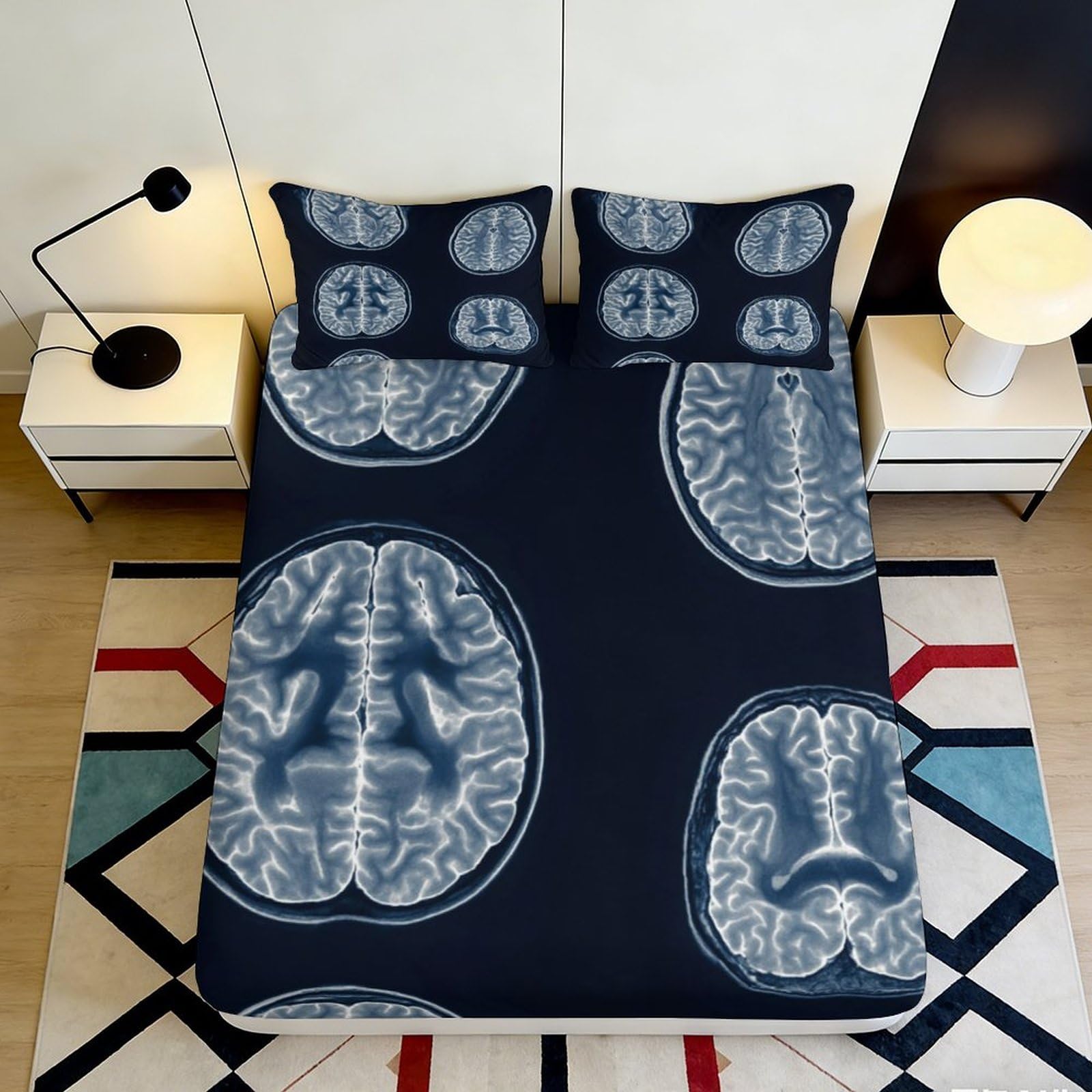 Zfldkwgb Style-9 3D Printed Brain Mri Fitted Sheet Microfiber Anti-Slip Machine Washable Anatomy Bed Cover For Bedroom Guest Room Decor 90X200x25cm
