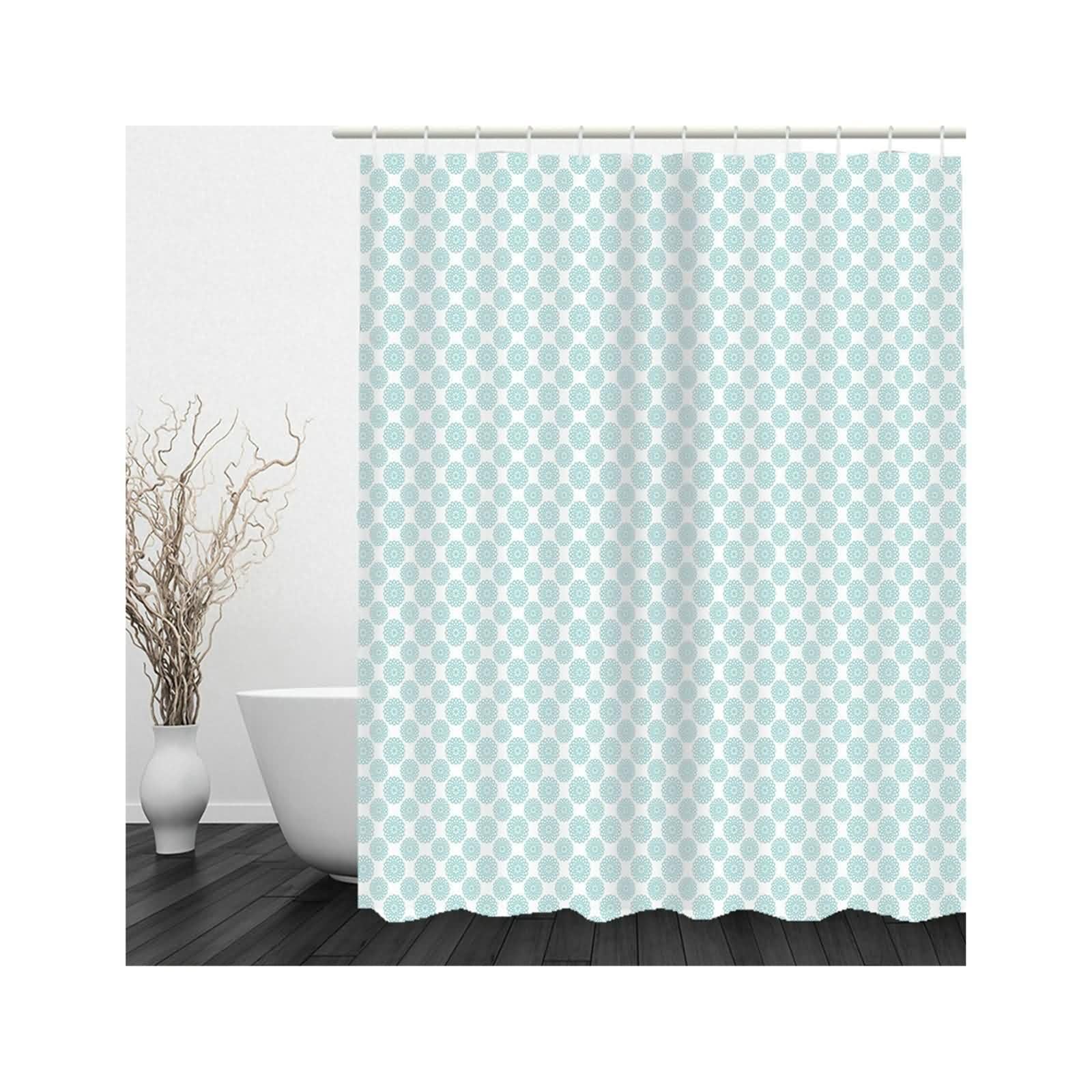Rideau de douche en polyester lavable bleu clair fleuri avec anneaux