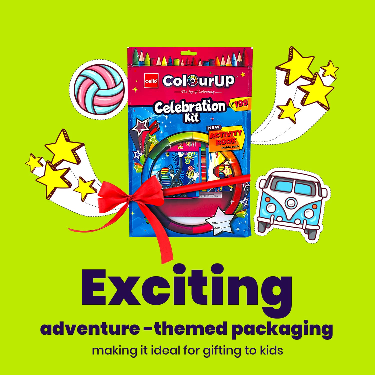 Cello Colourup Celebration Kit Mega Gift Pack|Kids Colouring Set|1 Gel Pen|12 Crayons|15 Oil Pastels Colouring Set|15 Mini Sketch Pens|1 Eraser|1 Smarty Mechanical Pencil|Assorted (Pack of 2) 4