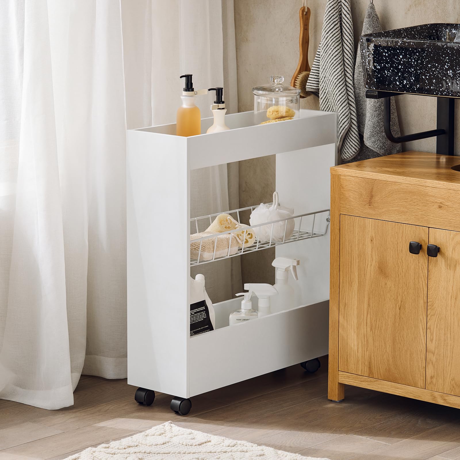 SoBuy Carrellino Salvaspazio Carrello Cucina Organizzatore Bagno Mobiletto Bagno Salvaspazio (BZR46-W)