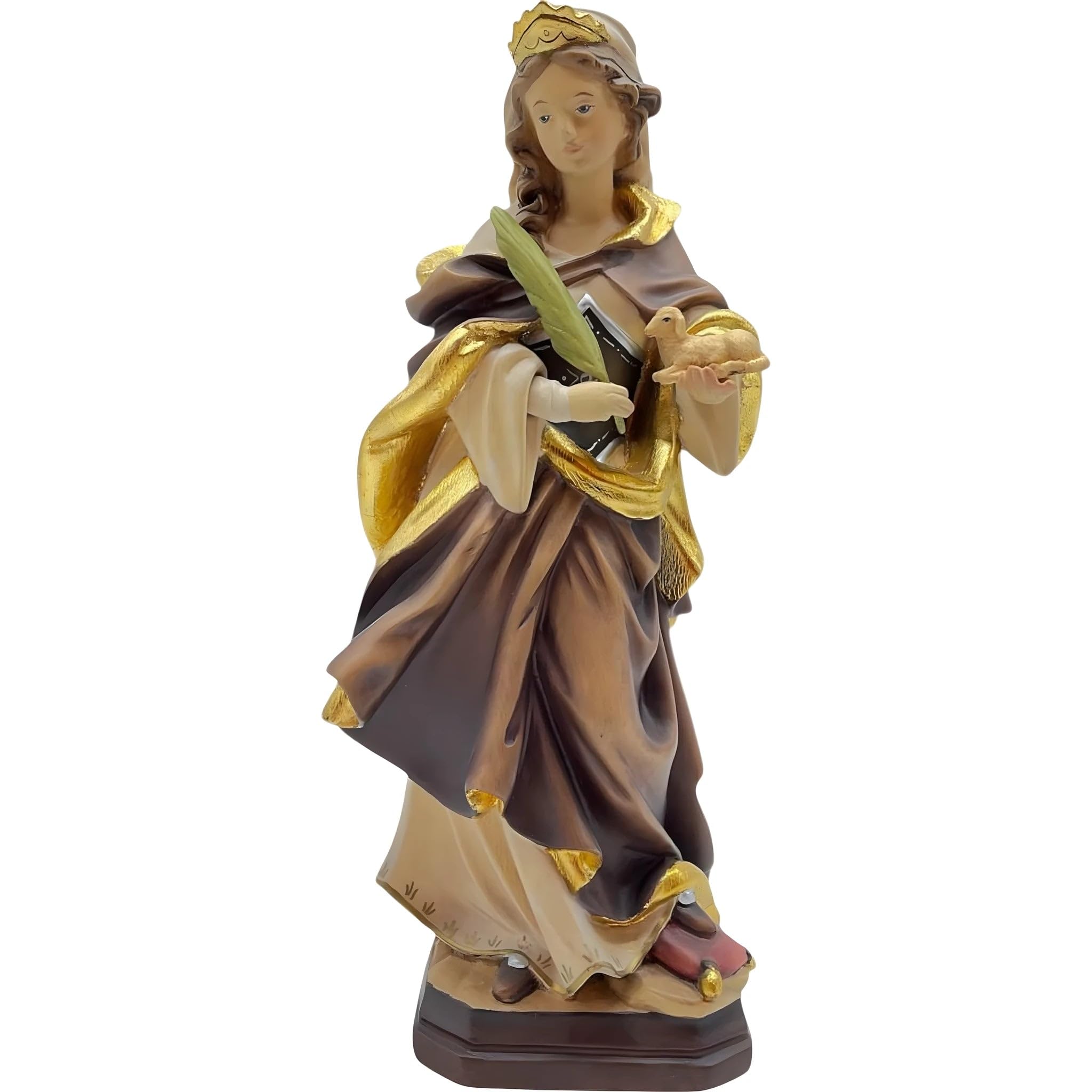 Sant'Agnese sculpté avec agneau en bois pour une crèche de Noël authentique