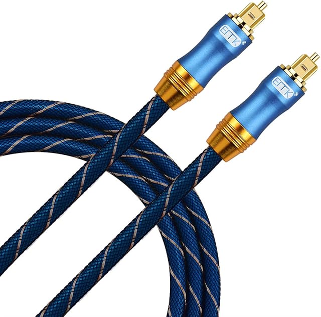 EMK Optical Cable, Digital Optical Audio Cable Toslink Cable Gold Plated Nylon Braided Male to Male Optical Cable for Soundbar to TV Home Theater Speaker (2m)