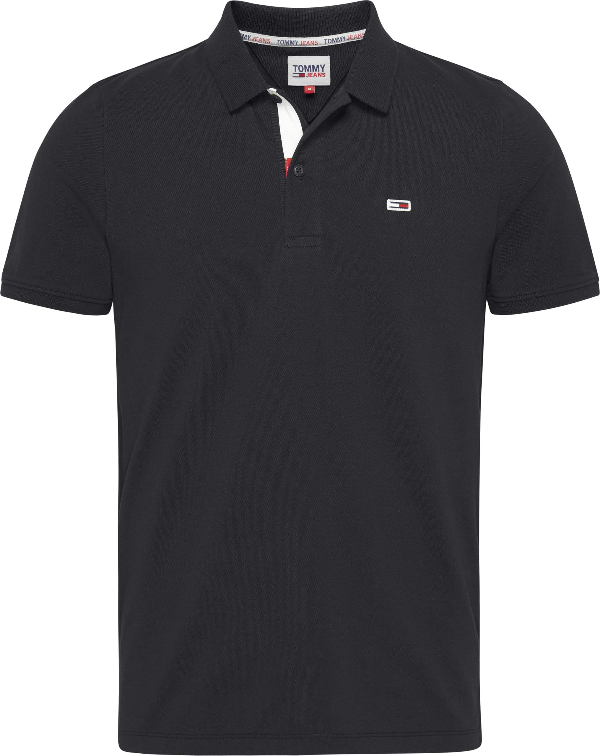 Tommy Jeans Men' Black Slim Short-Sleeve Polo Shirt in Size S, Sports Direct