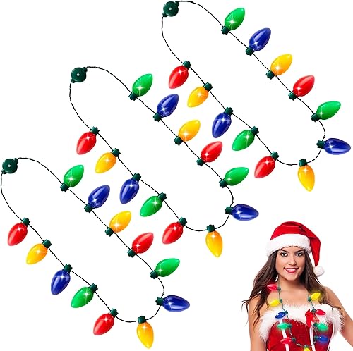 JOYIN Paquete de 6 collares de Navidad con luz de Navidad, 12 bombillas LED, collar de Navidad, bombillas para adultos y niños, fiestas de Navidad,