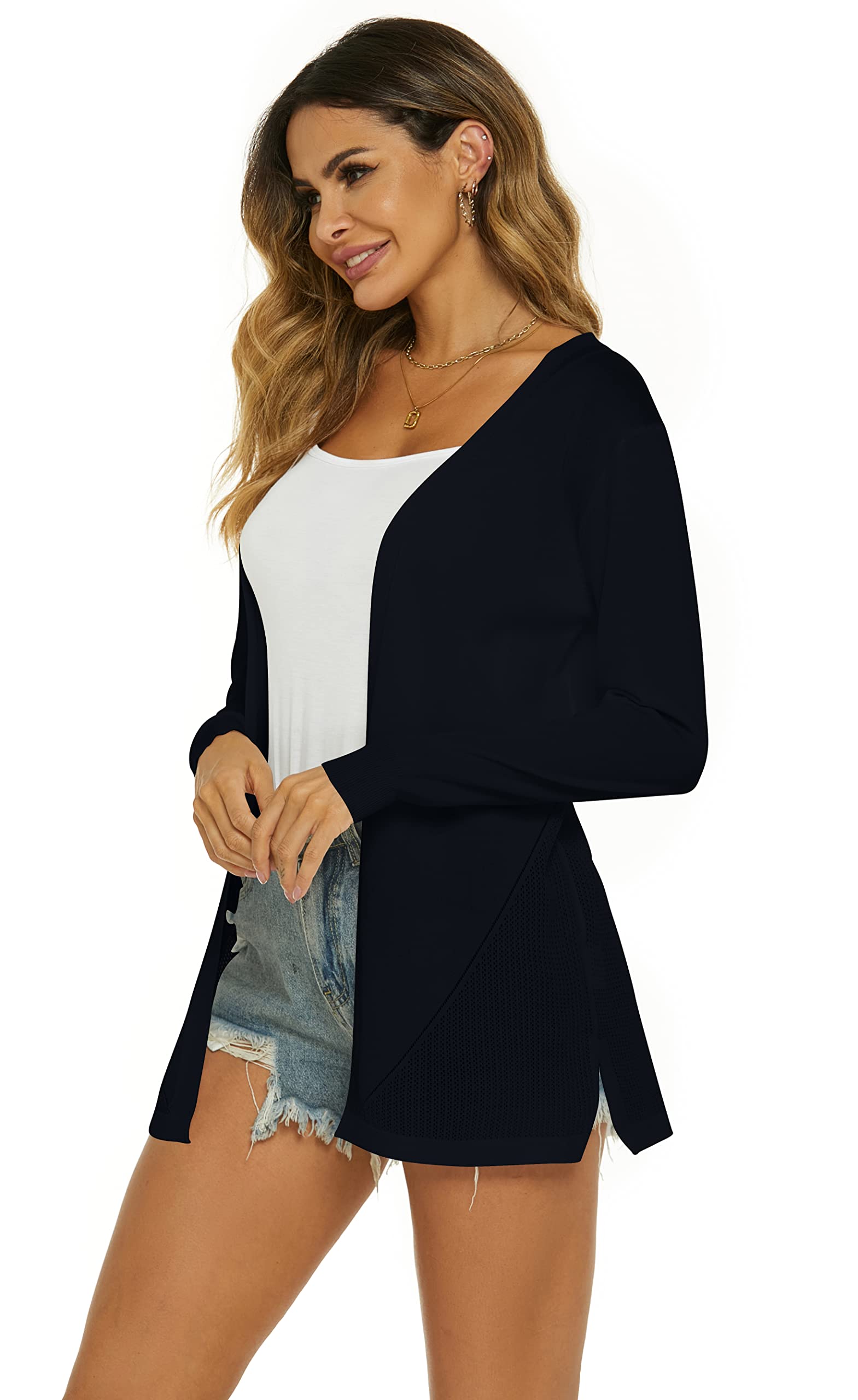 Cardigan Lungo Donna Elegante Manica Lunga Giacca Cardigan Casual Maglia Cappotto Leggero Aperto Davanti Cardigan per Estivo Primavera