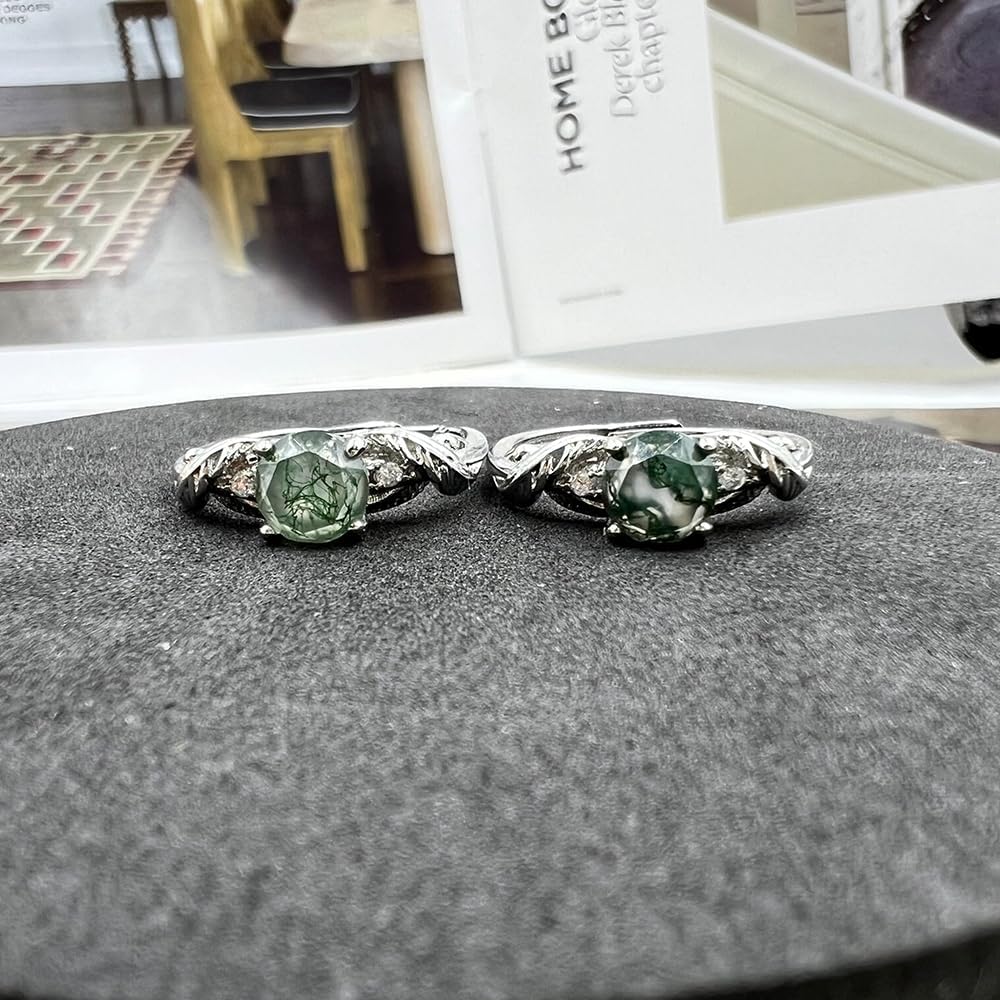 Moss Agate Ring for Women Silver Vintage Open Green Gemstone Rings for Wedding Fashion Engagement Jewelry Gifts - Image 7