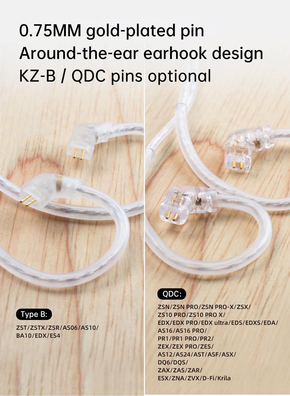 Câble IEM KBEAR Cadence 6N Cuivre Plaqué Argent - 2 Broches, Jack 3.5mm, 120 Cm - Pour KZ, AS16, CCZ