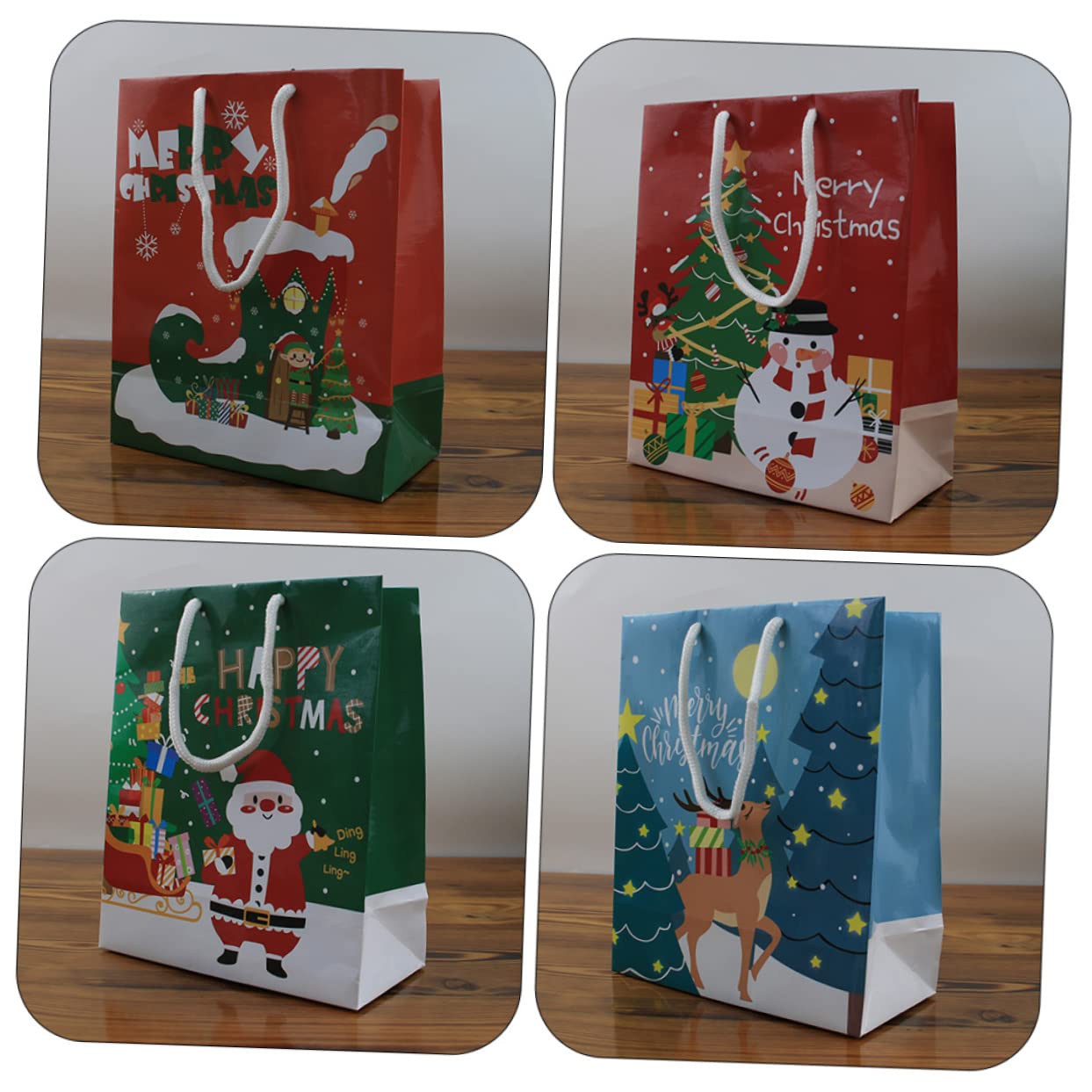 Homoyoyo 12pièces Sacs Cadeaux Papier de Noël pour Friandises et Petits Cadeaux Lot de Sachets Emballage Noël