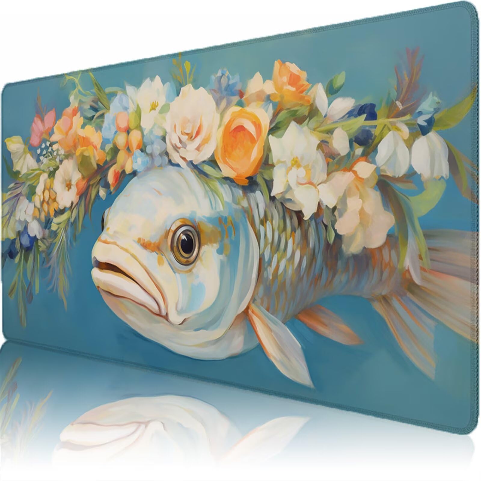 Alfombrilla Ratón XXL 1200 x 600 x 3 mm, Alfombrilla Escritorio, Nórdico Grande Protector de Mesa con Base de Goma Antideslizante y Bordes Cosidos, Impermeable, para Oficina, PC, Gaming (Pez) L-x642
