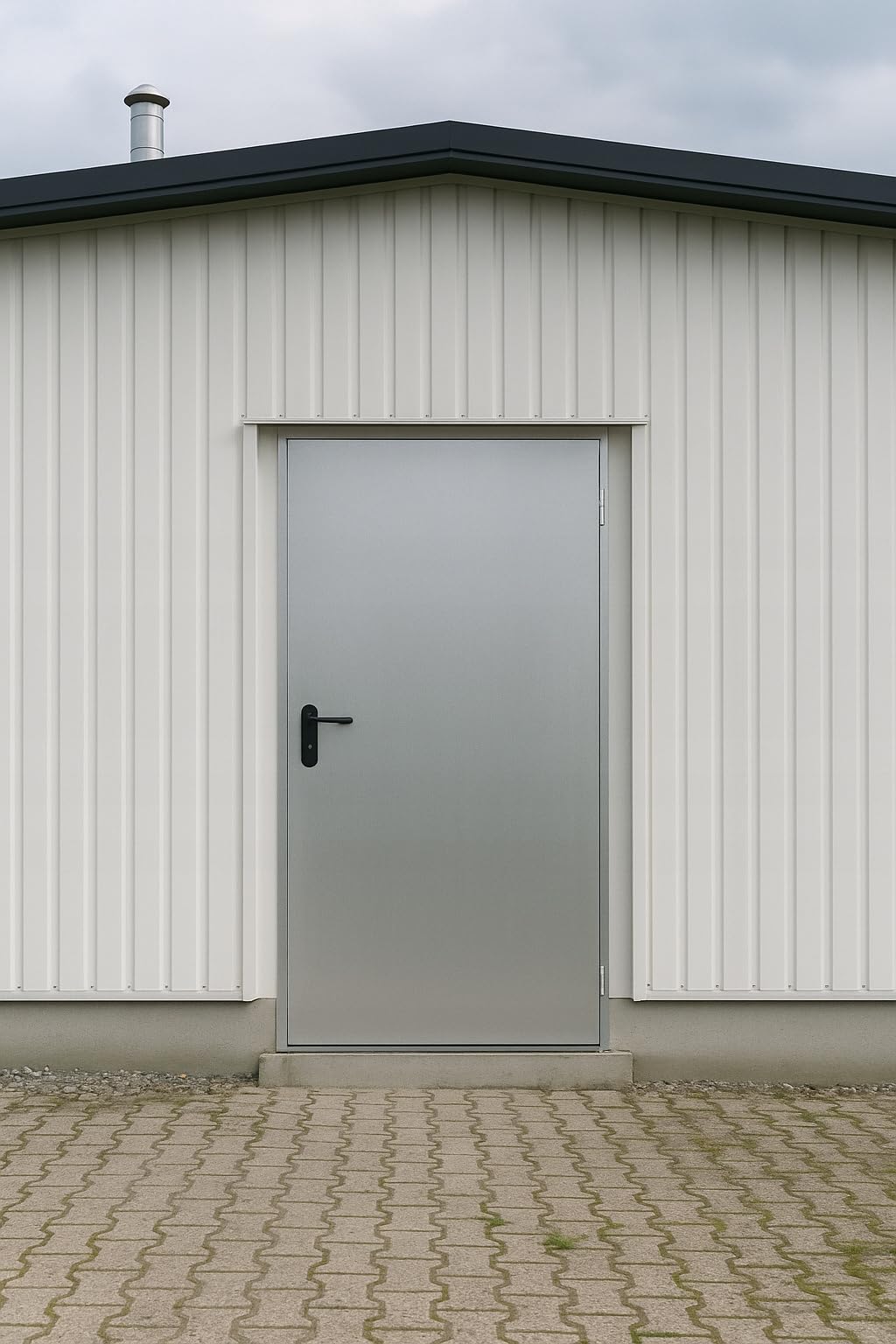 Porte de cave en acier 80 x 200 cm DIN gauche – Kit complet avec cadre et poignée – Porte galvanisée multi-usages pour garage et espace économique – Porte extérieure robuste en acier résistant aux