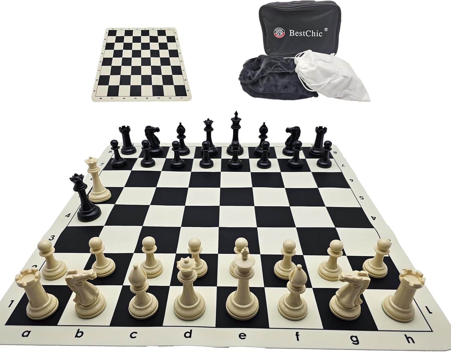 20'' Silicone Board Game Chess Set，4" King Height Chess Pieces，Travel Foldable Portable Chess Game Set for Adults and Kids with Family Board Game