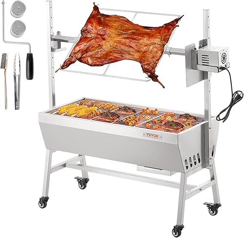 VEVOR Parrilla asadora mejorada, 35 pulgadas, capacidad de 90 libras, parrilla de carbón de cerdo entero, cordero y cabra, asador eléctrico de acero