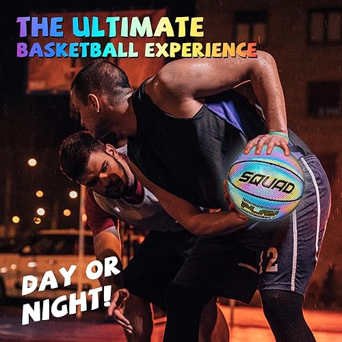 Miniatura 4 de SQUAD NightPlay - Baloncesto reflectante tamaño 5, talla 7, baloncesto holográfico brillante para juego nocturno, regalo ideal para niños y niñas de