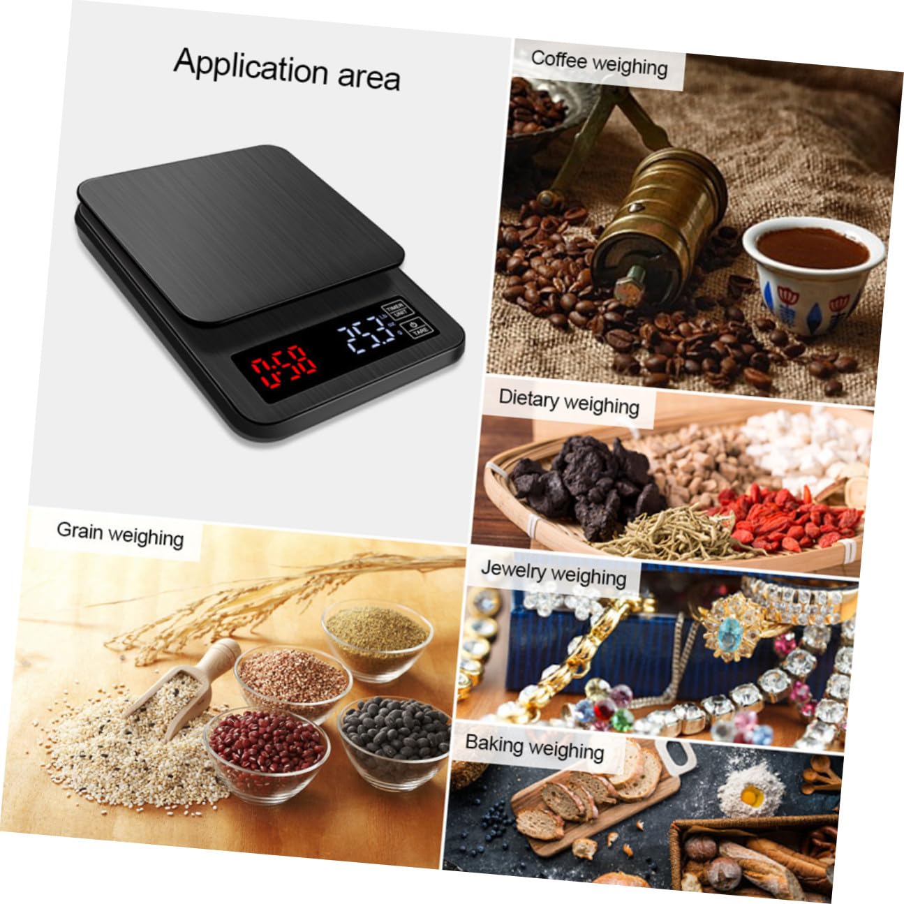 Báscula Electrónica de Cocina con Temporizador, 5kg, Negro