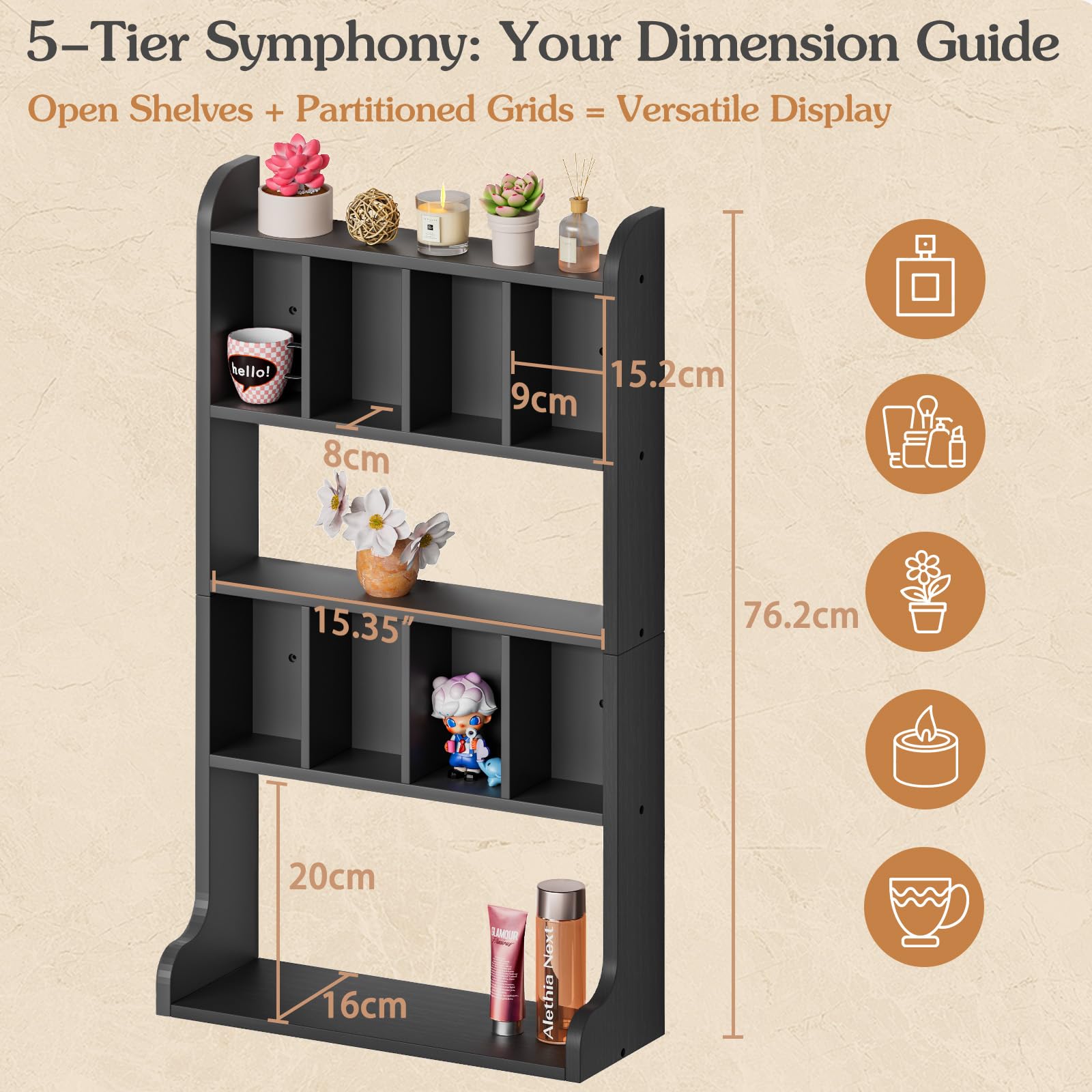 Estantería de Pared Organizador de Perfumes (Negro) | Estanterías de Pared de 5 Niveles, Ideal para Guardar Perfumes de Mujer y Hombre, Colonias, Maquillaje y Figuras