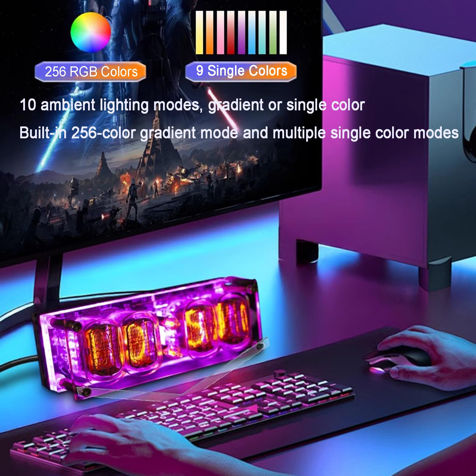 Nixie IN-12 rurki cyfrowe 4-bitowe LED zegar cyfrowy, efekty wizualne RGB, format 12/24 godziny, złącze USB typu C, kreatywna dekoracja biurka