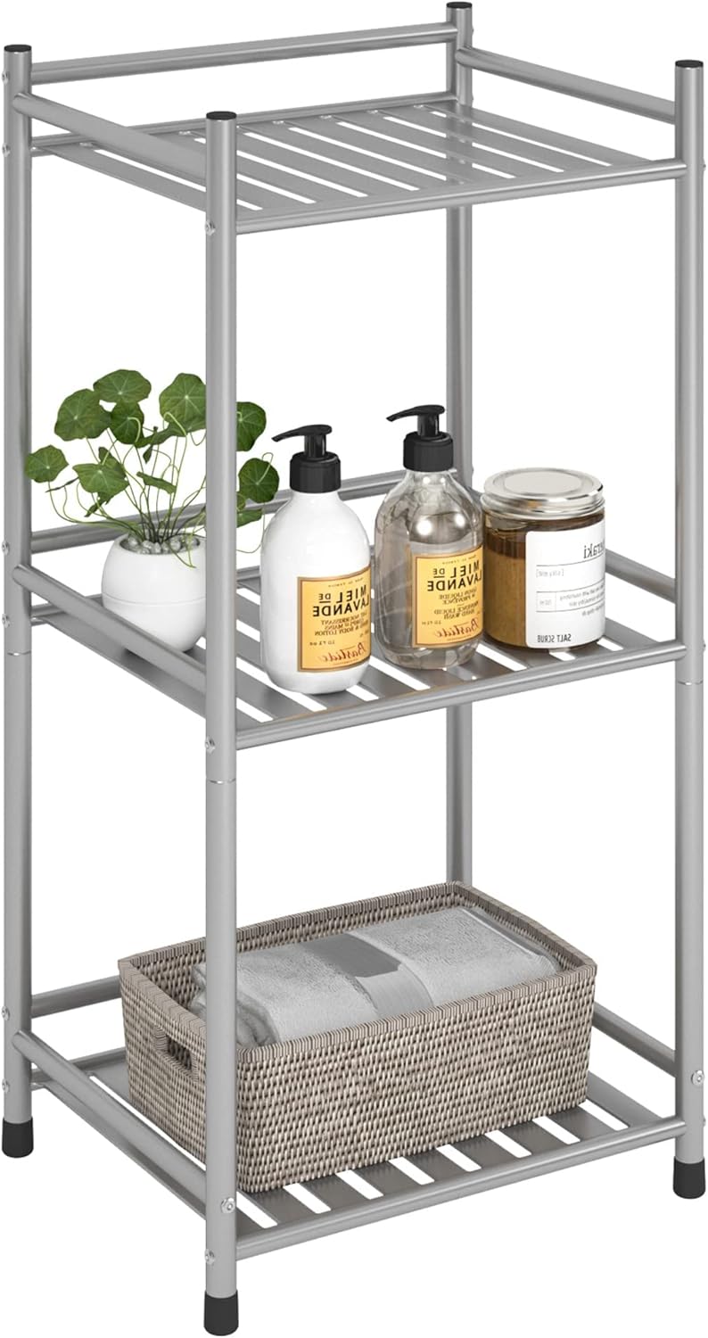 Amazon.com: FKUO 3 Tier Bathroom Storage Open Shelf Unit, Free-Standing ...