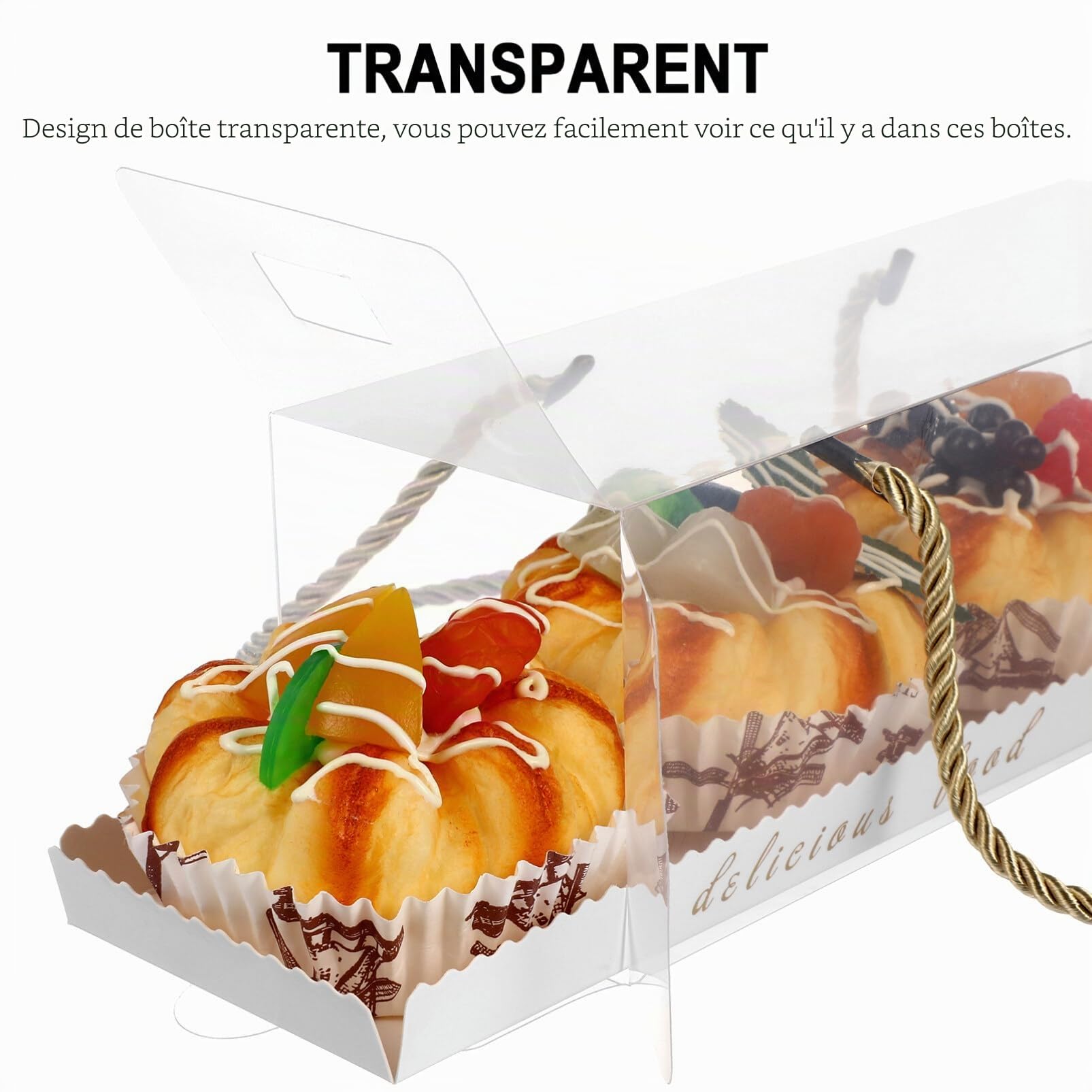 ABOOFAN Lot de 10 boîtes à gâteau transparentes en forme de rouleau suisse pour cupcakes, muffins, pains, boîtes à friandises pour Noël, vacances, boulangerie, boulangerie, 22,5 x 7,8 x 7,8 cm