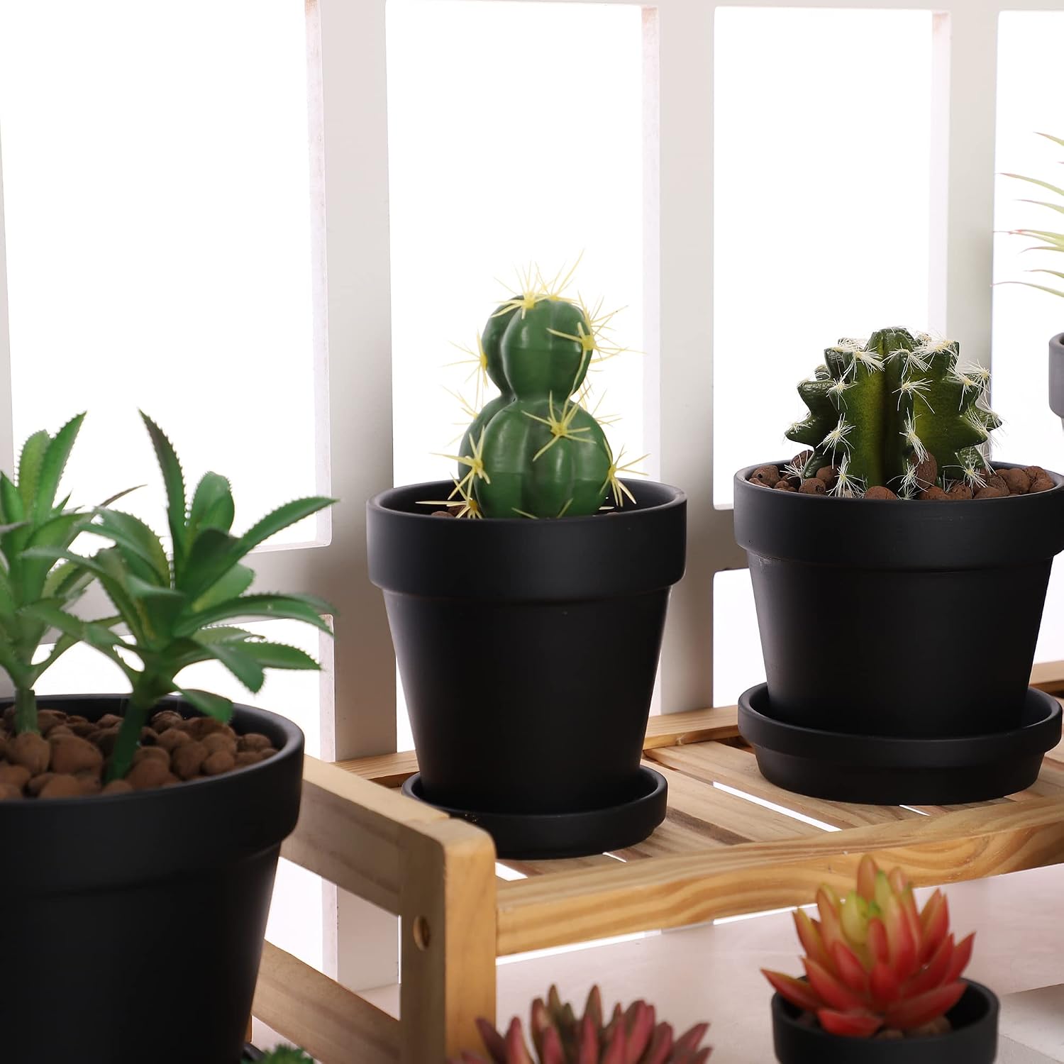 Yishang Terra Cotta Pots with Saucer/Ceramic Tray (6-Pack), Large Terracotta Pots with Drainage Hole (4.6") - Black Clay Ceramic Planter for Succulents, Cacti, Flowers and Crafts