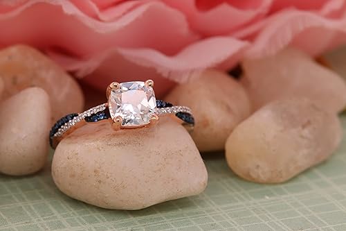 Vista 4 de Dazzlingrock Collection Anillo de compromiso para mujer con diamantes y zafiro azul redondo de 0.236 in (0.236 in) Oro rosa de 10 quilates