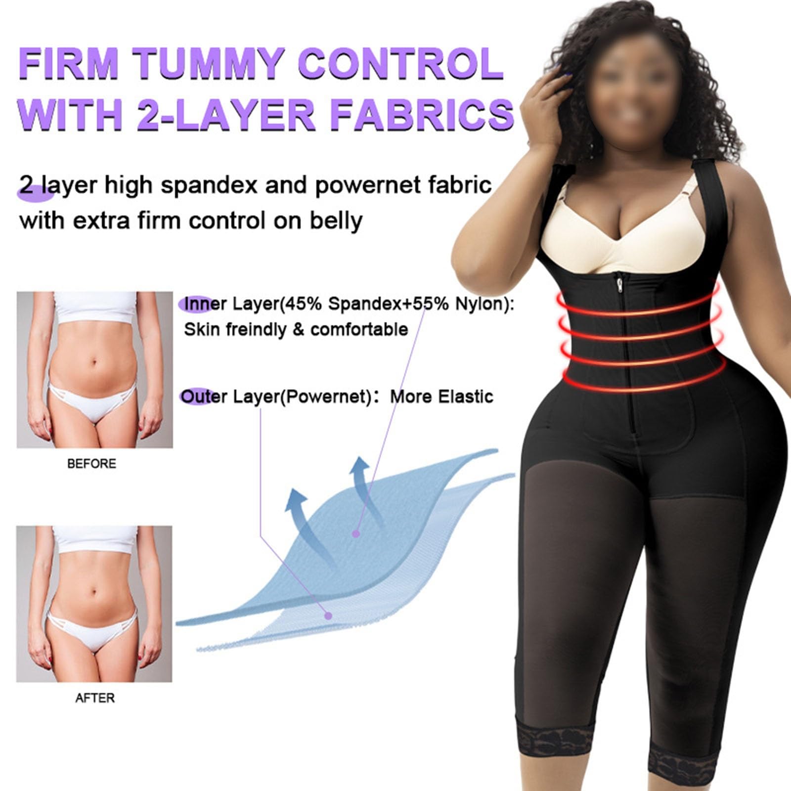 Étape 2 Faja Récupération Postopératoire Sans Soutien-gorge Gaine Amincissante pour Abdominoplastie Lipo 360 ou BBL Combinaison de Compression Lifting des Fesses Amincisseur de Cuisses