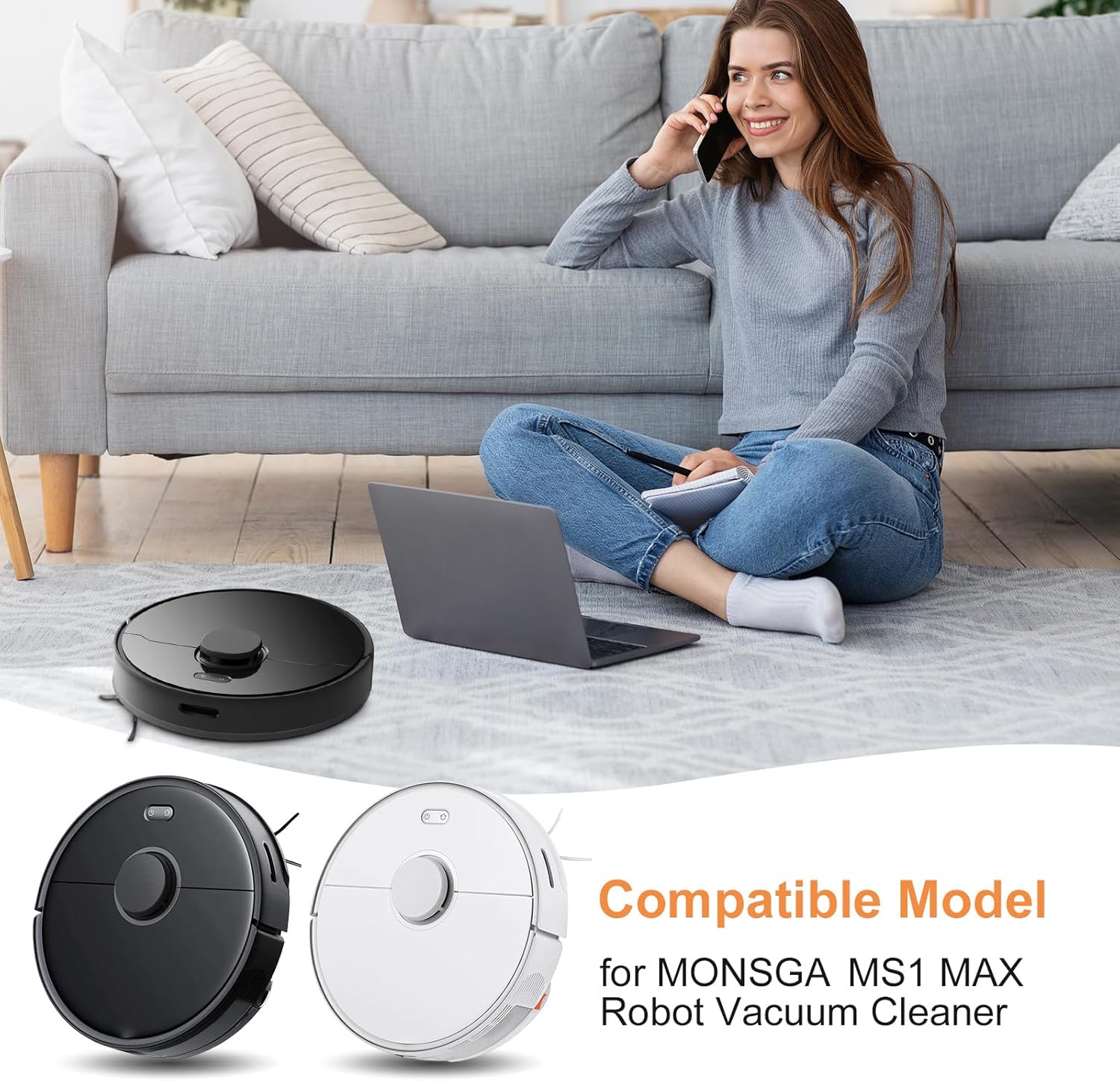 34pcs Vacuum Parts For MONSGA MS1 MAX Vacuum Cleaner Parts, Main Side Brush, Filter, Mop Cloth, 3.3L Capacity Dust Bag Replacement Kit For MONSGA Cleaner Accessories