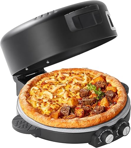 Horno eléctrico de pizza de 12 pulgadas con temporizador y control de temperatura, perfecto para pizzas, panqueques, quesadillas, galletas (negro)