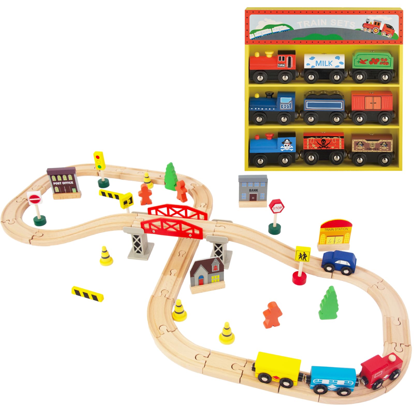 Amazon.com: WoodenEdu 60Pcs Train Set for Toddlers, Bridge
