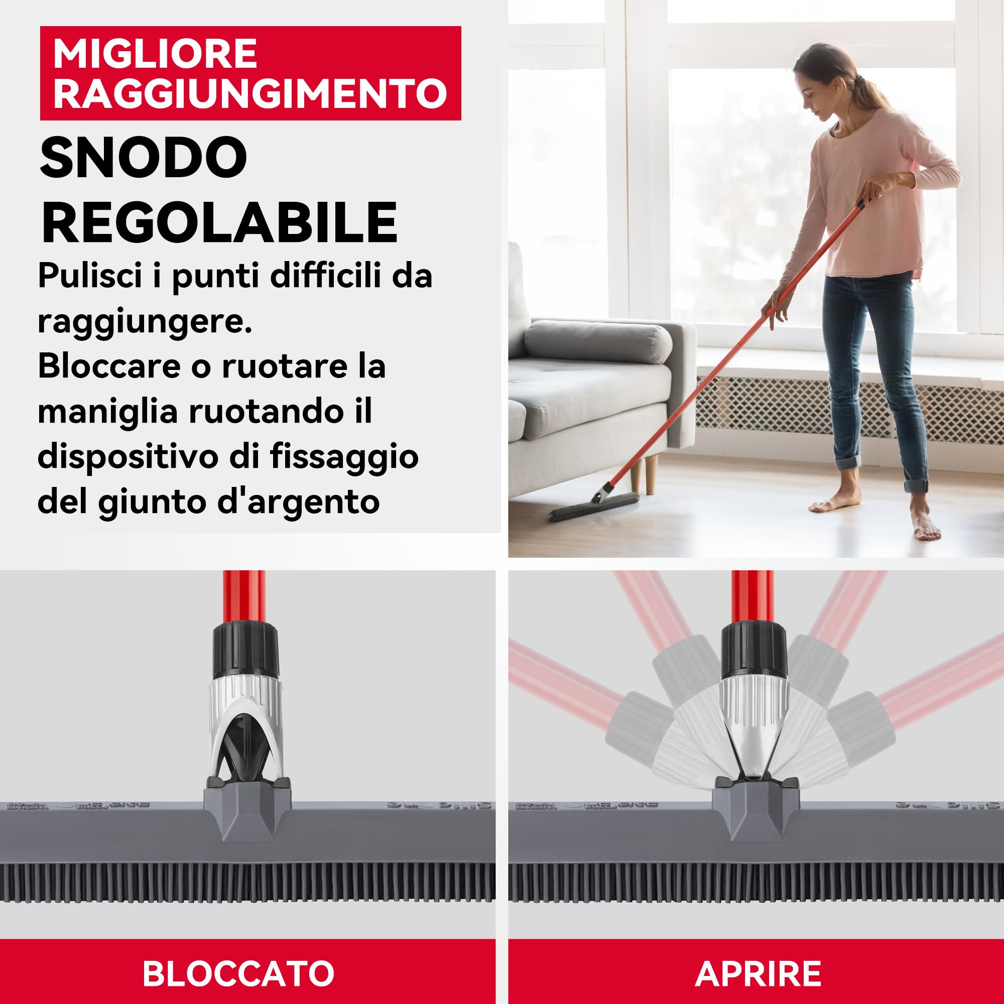 Tyroler 2 in 1 Tira Acqua & Scopa in Silicone per Pavimenti 40 cm Manico Antiruggine 140 cm Acciaio Inox