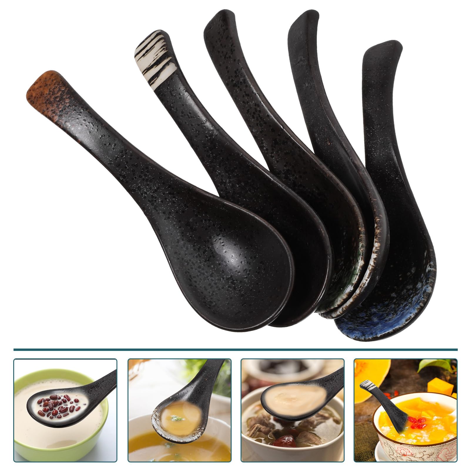 ULTECHNOVO 10piezas Cucharas De Cerámica Japonesas Para Sopa Cucharas Chinas Para Ramen De Utensilios Para Sopa y Cereal Para Uso Casa y Restaurantes