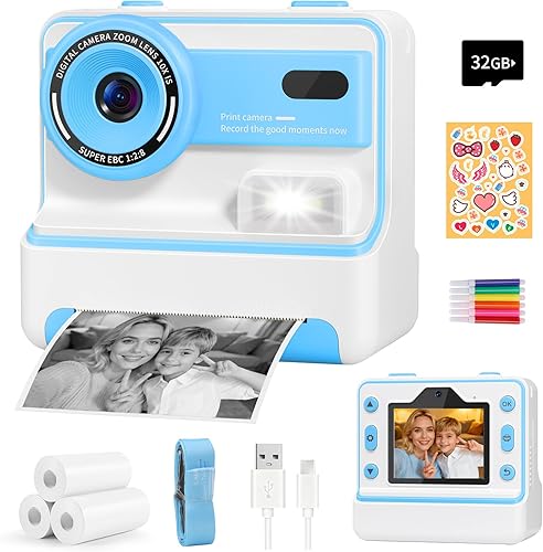 Miniatura 1 de Juguetes de cámara para niños para niños cámara de impresión instantánea, regalo de cumpleaños de Navidad para niños y niñas, pantalla de 2.4
