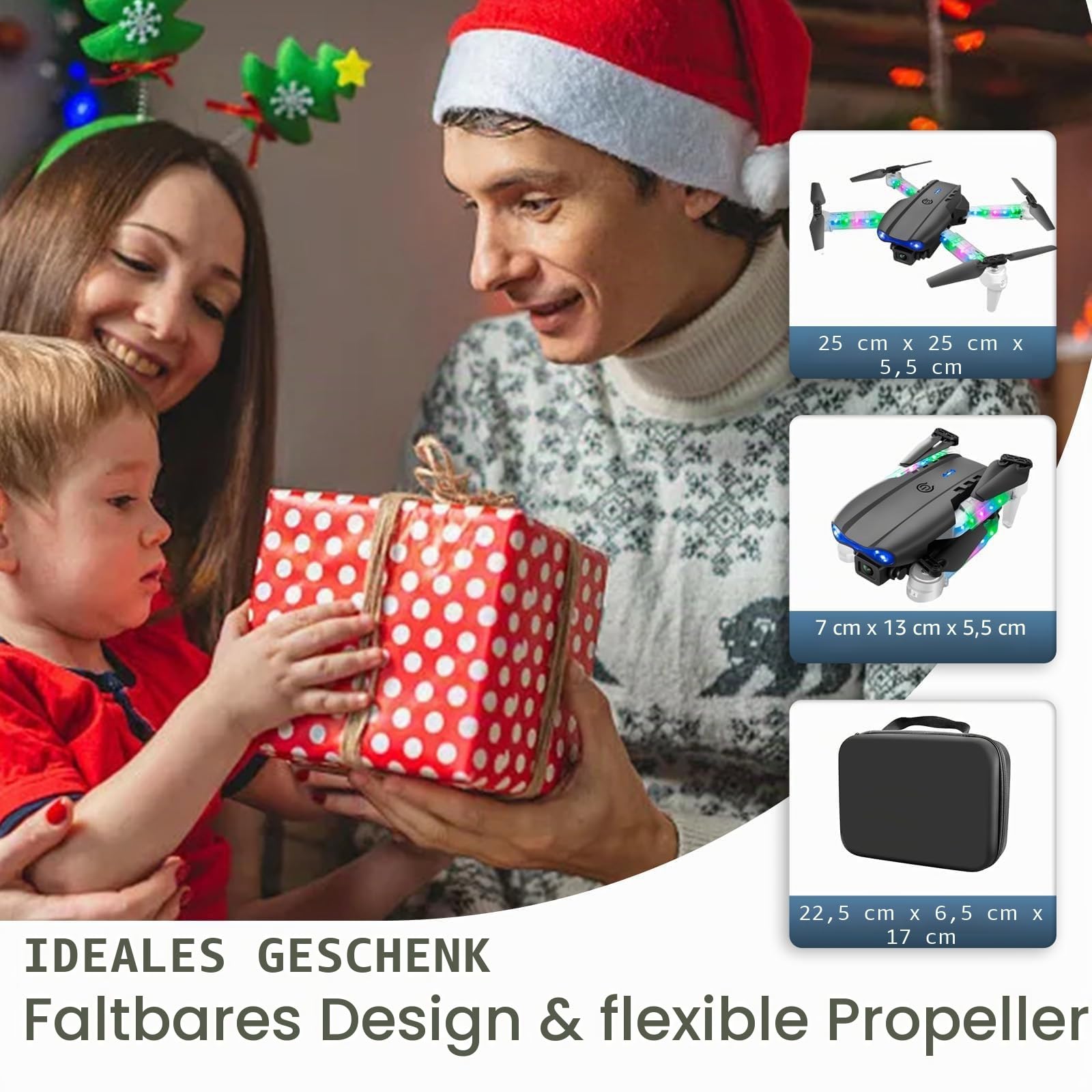 OBEST Drohne mit Kamera 1080P mit LED Lichter für Erwachsene RC FPV Drone | Faltbar Quadcopter mit WiFi Übertragung, One Key Start/Landen, 3D Flips, 2 Akkus, Spielzeug Geschenke für Jungen Mädch