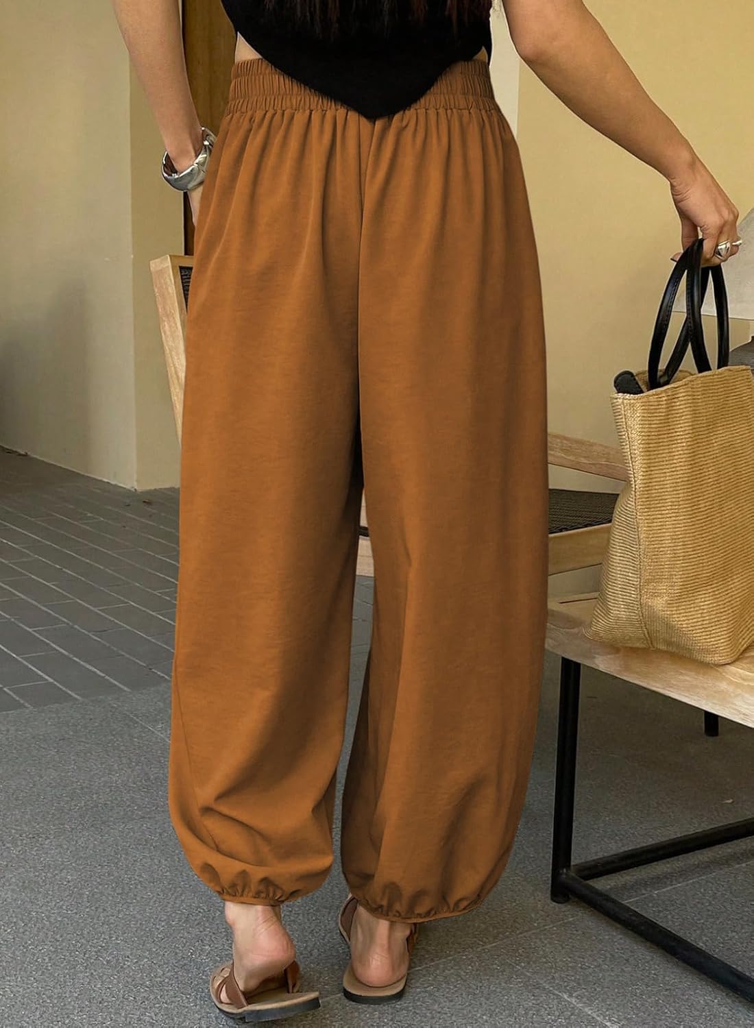 Astylish Women's Casual Harem Yoga Pants Elastic High Waisted Boho Baggy Capri Palazzo Barrel Pants