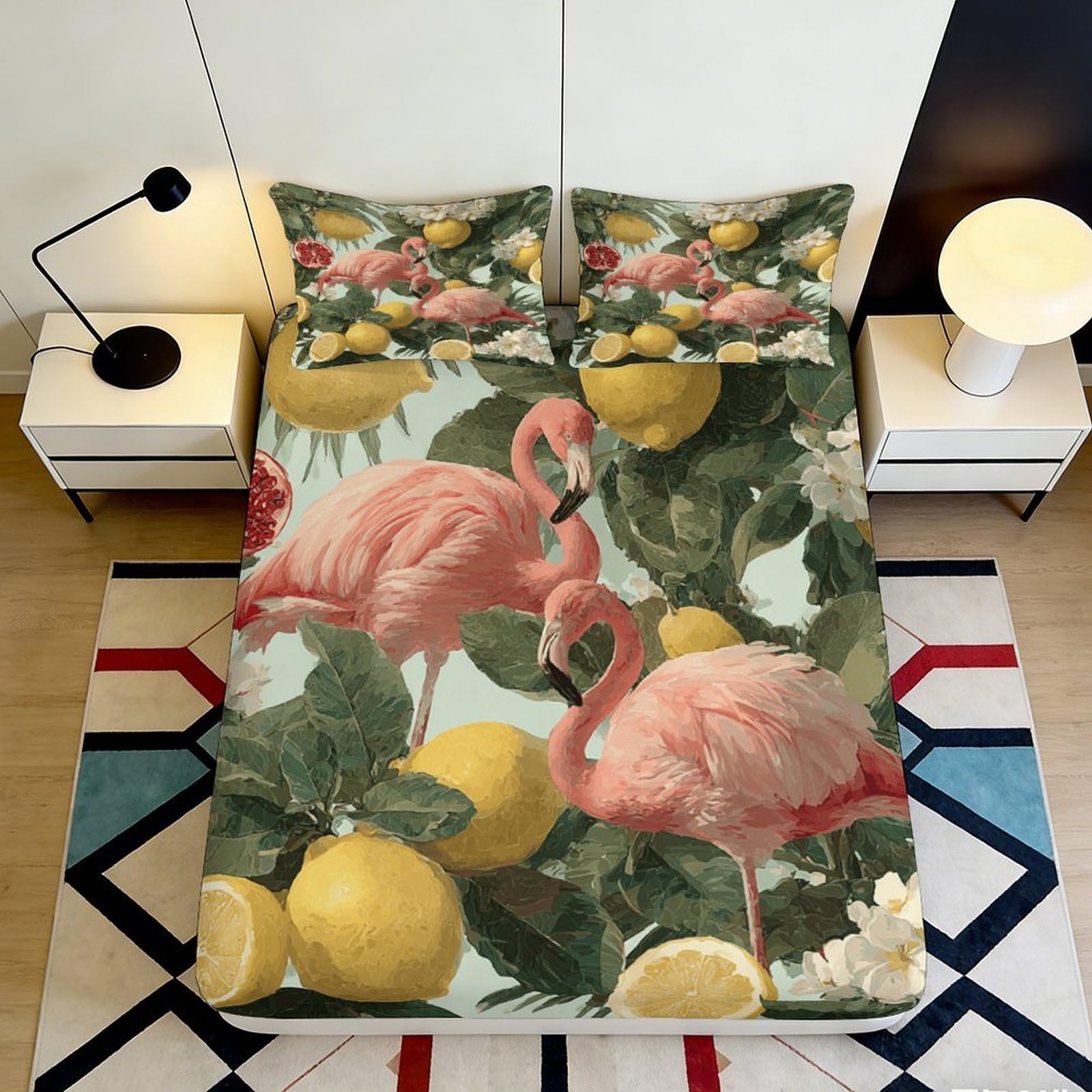 Pnayamiorkfel Style-8 3D Printed Flamingo Lemon Fitted Sheet Microfiber Soft Decorative Bed Cover For Bedroom Guest Room Dorm 90X200x25cm