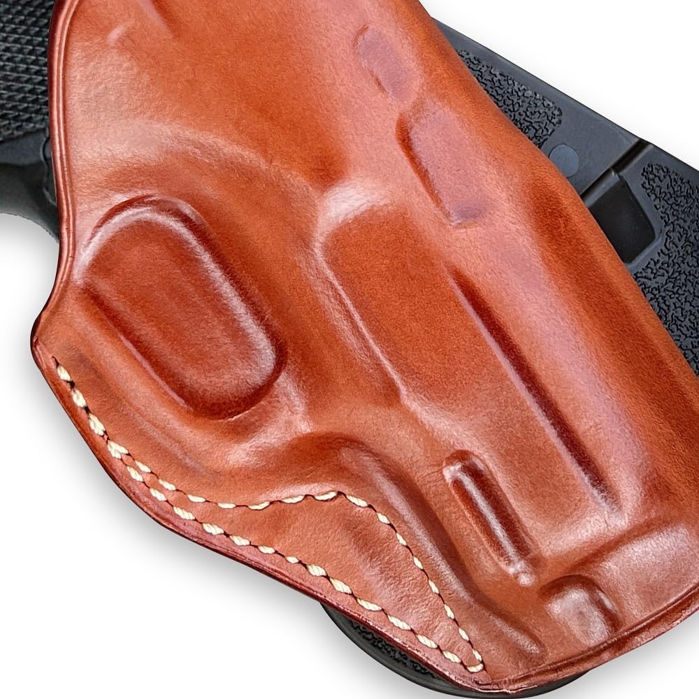 Masc Premium Leather OWB Paddle Holster Open Top Fits CZ 75/75B/85/P01/P06/P07/SP01, Right Hand Draw, Brown Color