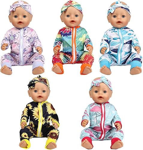 SOTOGO 5 juegos de ropa de muñeca de bebé con diademas para muñeca de bebé de 14 a 17 pulgadas muñeca de bebé recién nacida de 169in ropa y