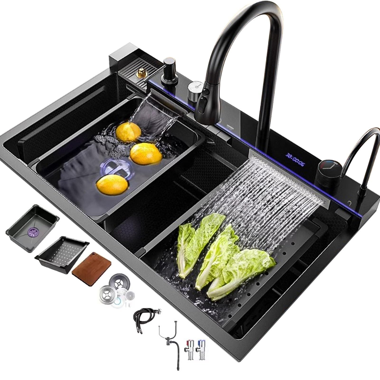 Évier multifonction en acier inoxydable noir 88 cm pour en finir avec le manque de place