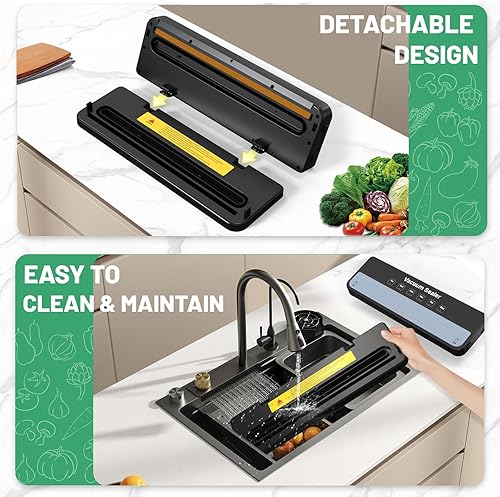 Miniatura 4 de MAXDONE Máquina selladora al vacío, selladora al vacío de alimentos para almacenamiento de alimentos, máquina selladora de alimentos 6 en 1 para