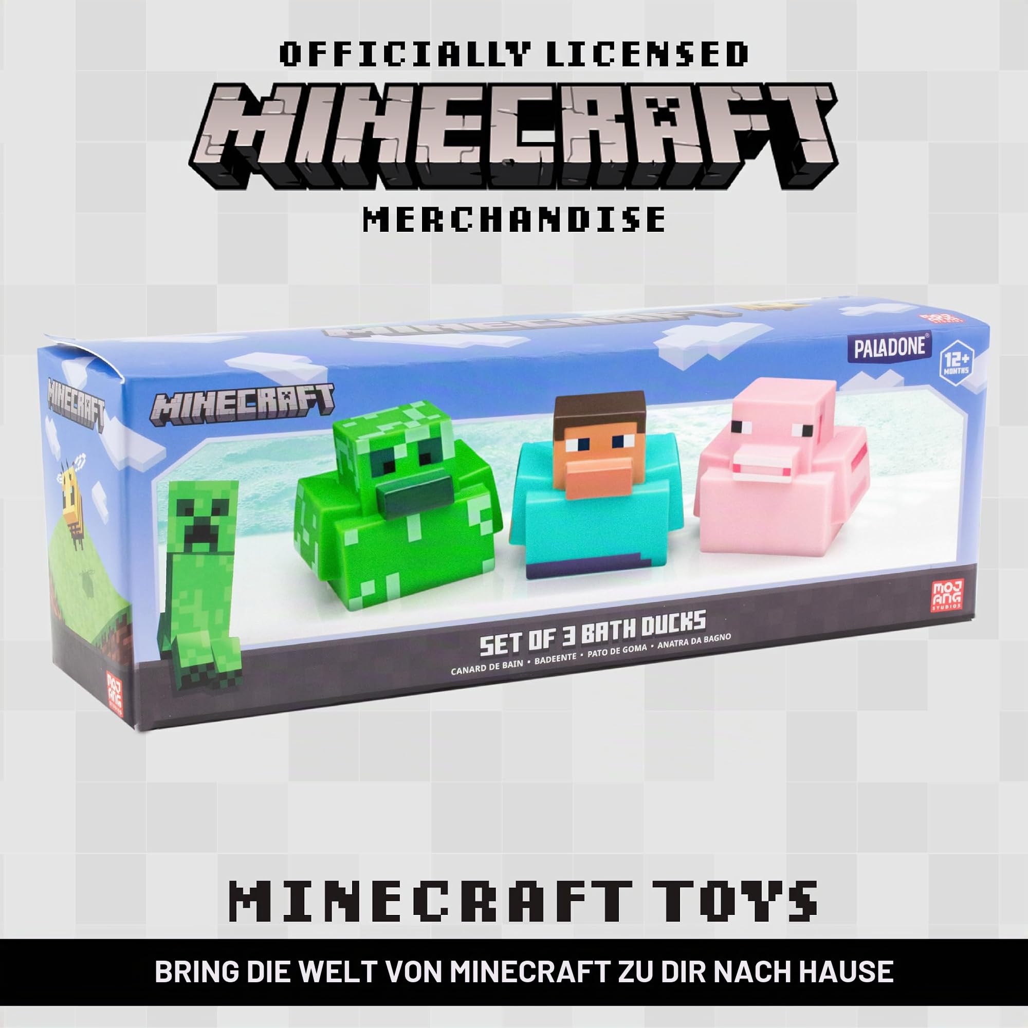 Minecraft Gummienten - Offiziell lizenziert, Minecraft Badewannenenten, mit Creeper, Schwein & Steve Badewannenspielzeug, lustige Jeep-Enten, Neuheitsgeschenk für Gamer