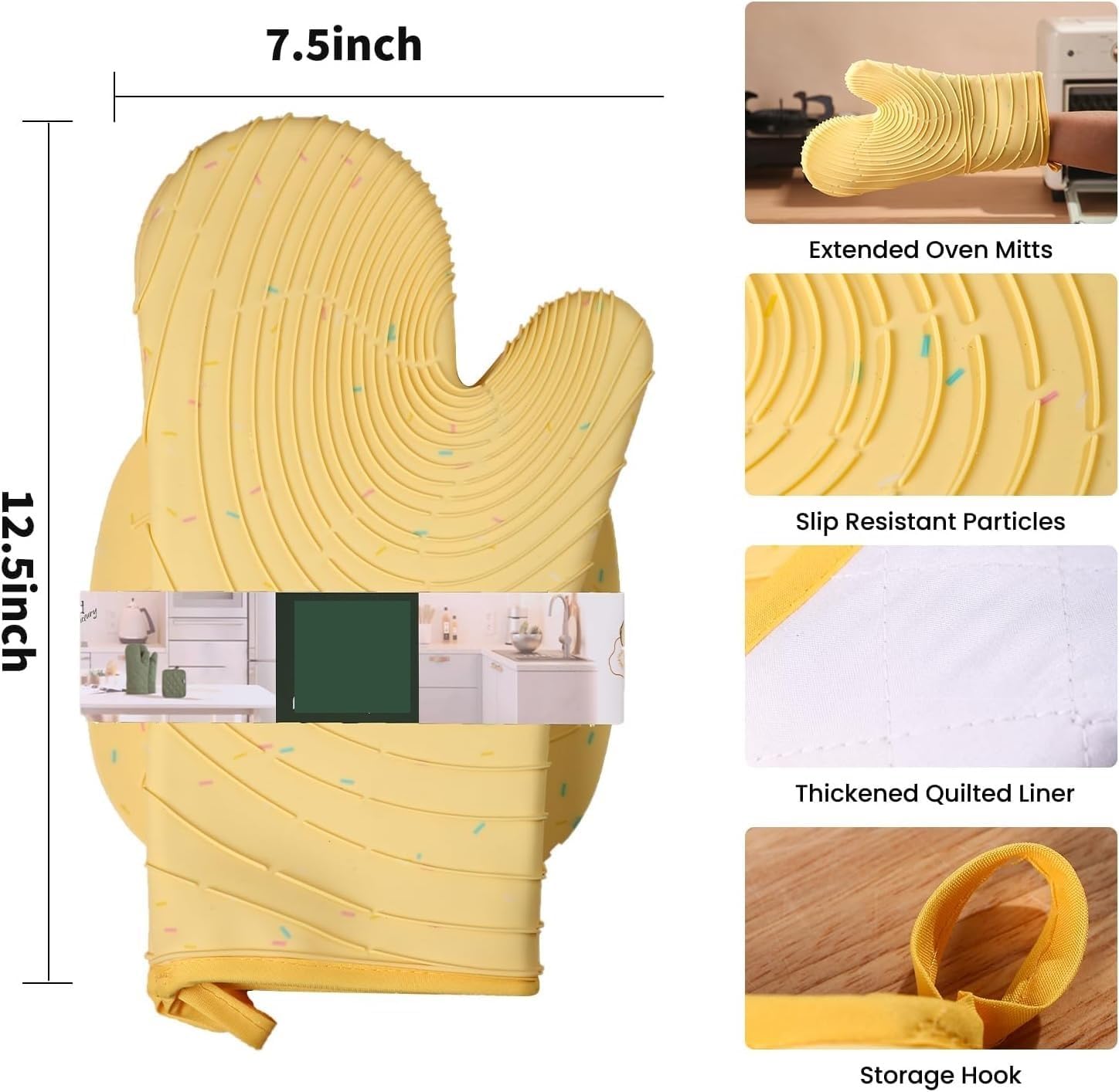 4-Piece Color Silicone Oven Mitts & Pot Holders, Heat to 500F, Non-Slip Kitchen Gloves