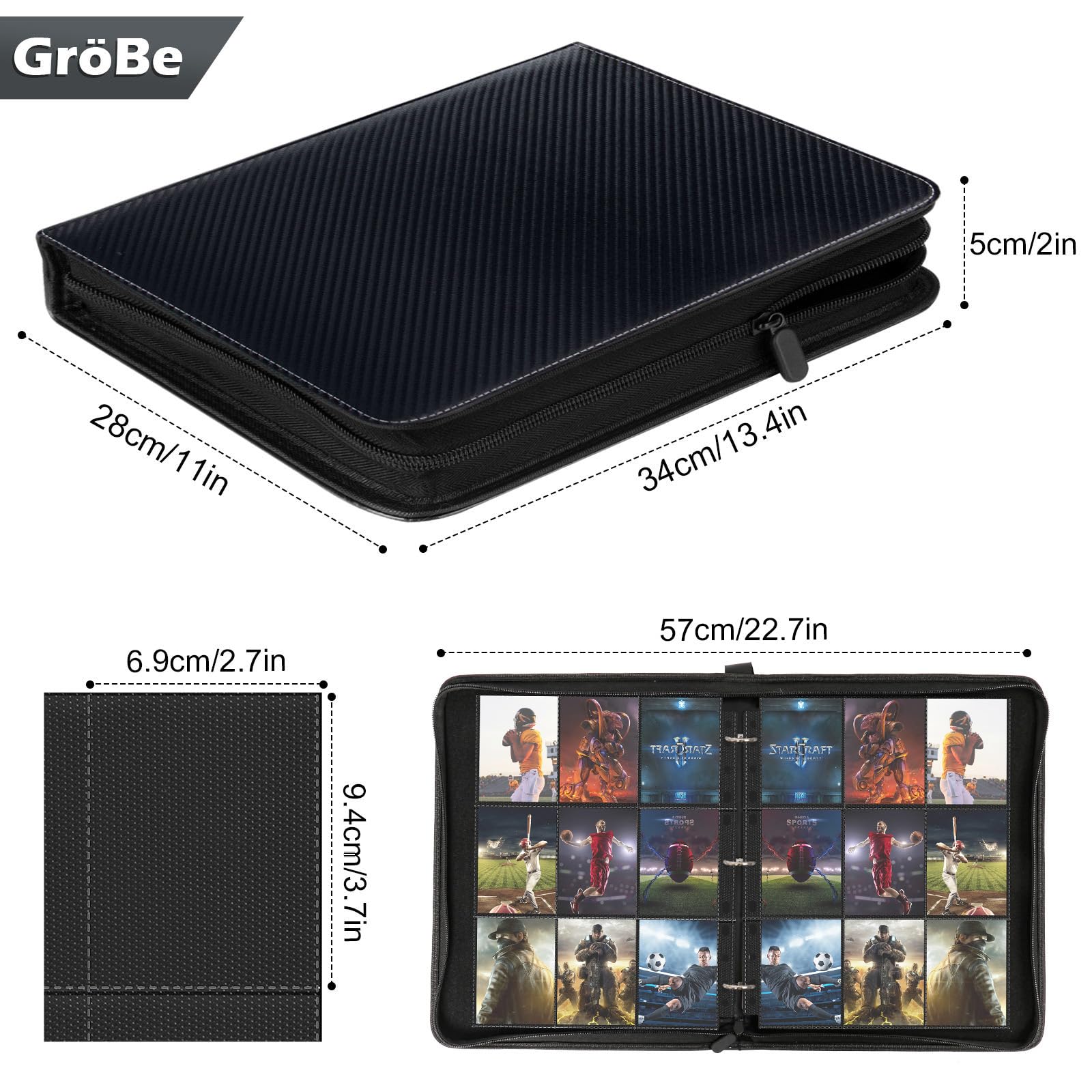 Álbum de recortes para tarjetas coleccionables, 30 páginas, 540 tarjetas, álbum de recortes con cremallera, portátil, resistente al agua, cuaderno grande compatible con tarjetas deportivas, Ninjago