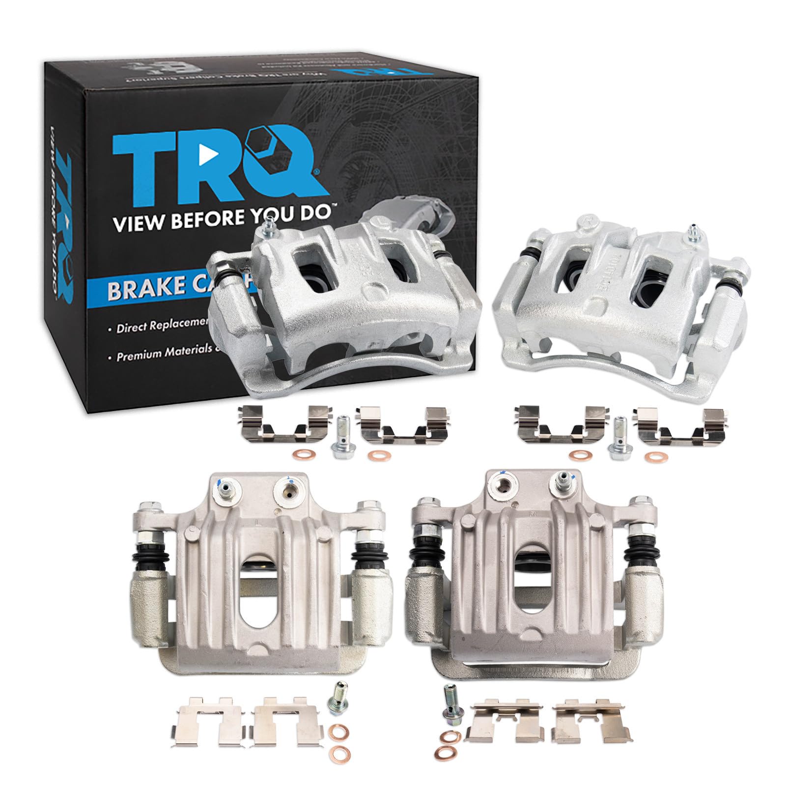 TRQ Front and Rear Brake Caliper Set Caliper Brackets Hardware Compatible with 2007-2009 Hyundai Santa Fe
