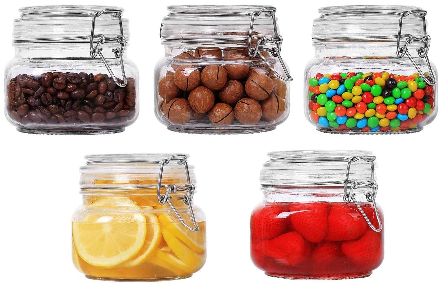 Glass jars for kitchen storage, Airtight Glass containers for storage with clip lock, 500 ml, Square, Pack of 5