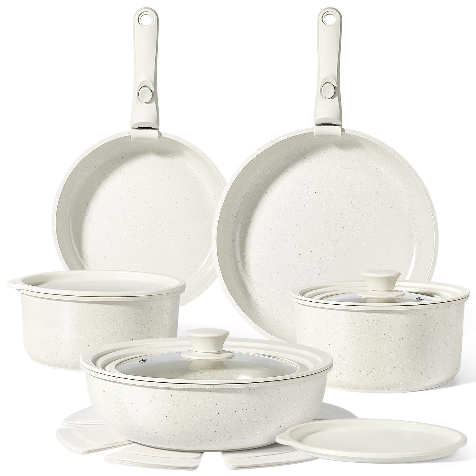 GiPP Detachable Handle Cookware Set, 15-piece Set and Above, with Granite Non-Stick Coating; a Stackable cookware Set Suitable for Induction hobs; Portable cookware Suitable for All Types of hobs