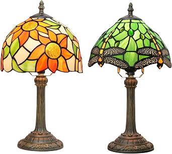 Tiffany Lamp Bedside Table Lamp-Nightstand,Stained Glass Lamp for Bedroom Dorm Living Kitchen, Aesthetic Cute Home Decor Gift,Sunflower,Dragonfly