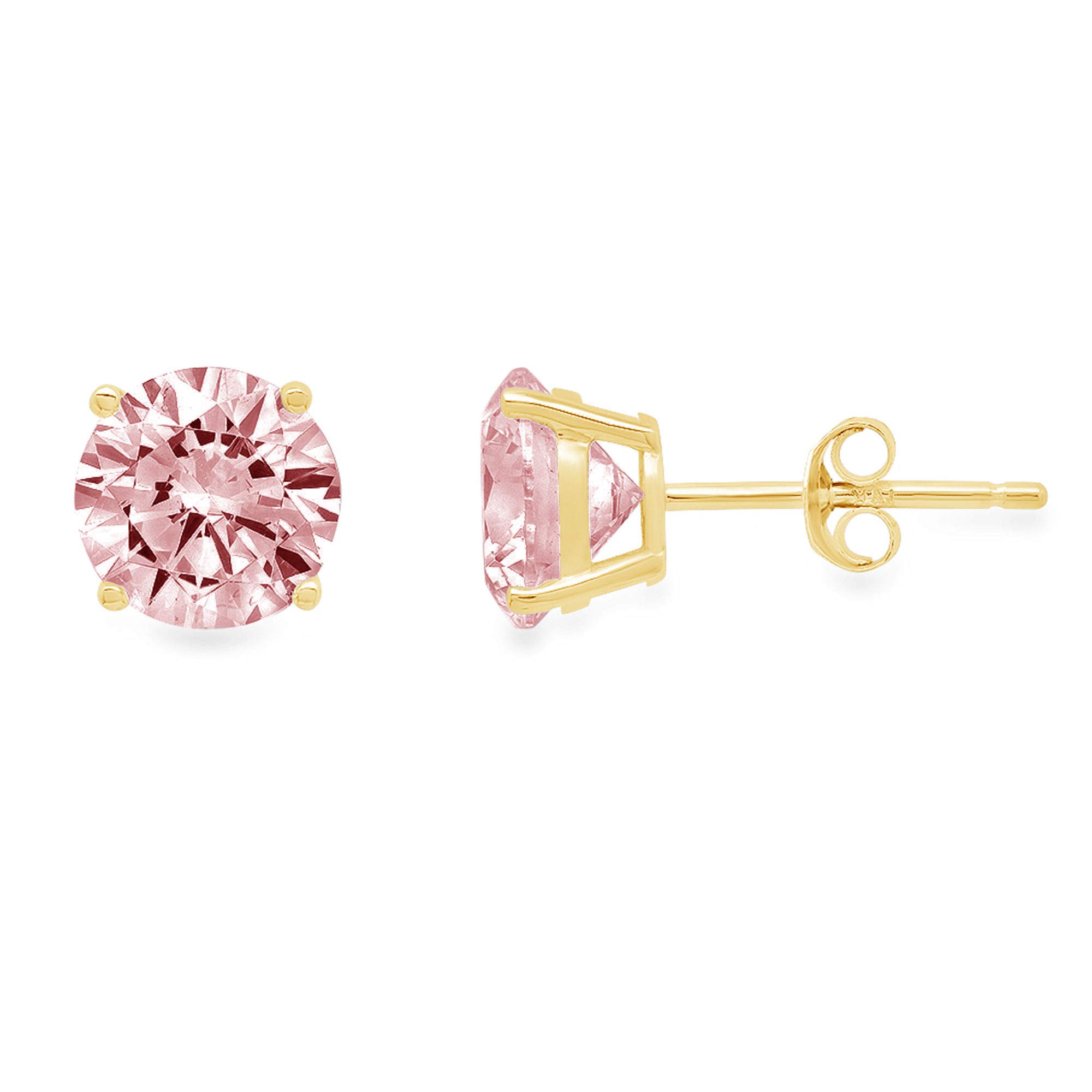 Clara Pucci1.6 ct Brilliant Round Cut Solitaire VVS1 Flawless Pink Simulated Diamond Gemstone Pair of Stud Earrings Solid 18K Yellow Gold Push Back