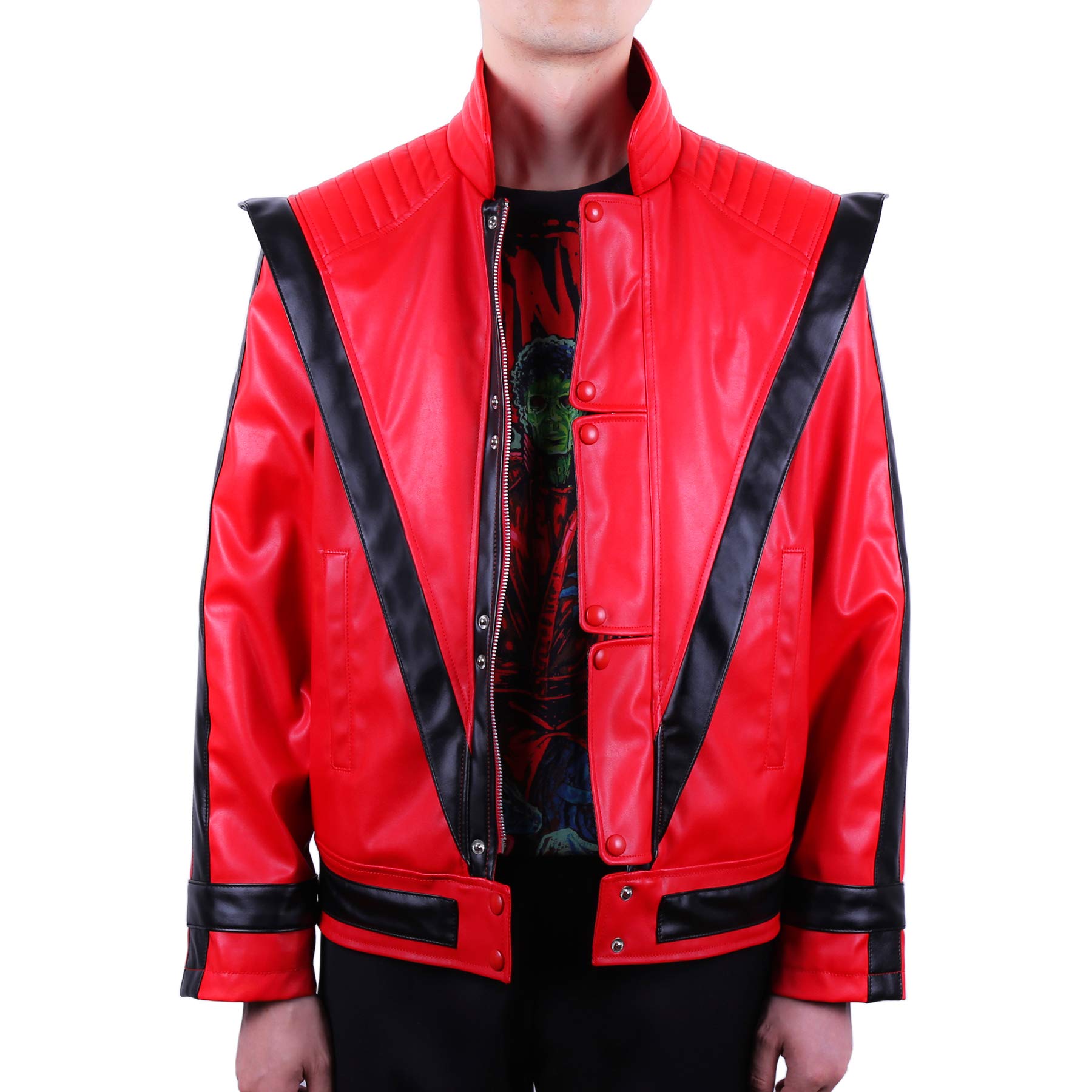 Michael Costume Jackson Jacket - 1980s Retro Red Leather Jacket – Iconic for Kids & Adults Halloween & Christmas (Child Size 10-11 Years)