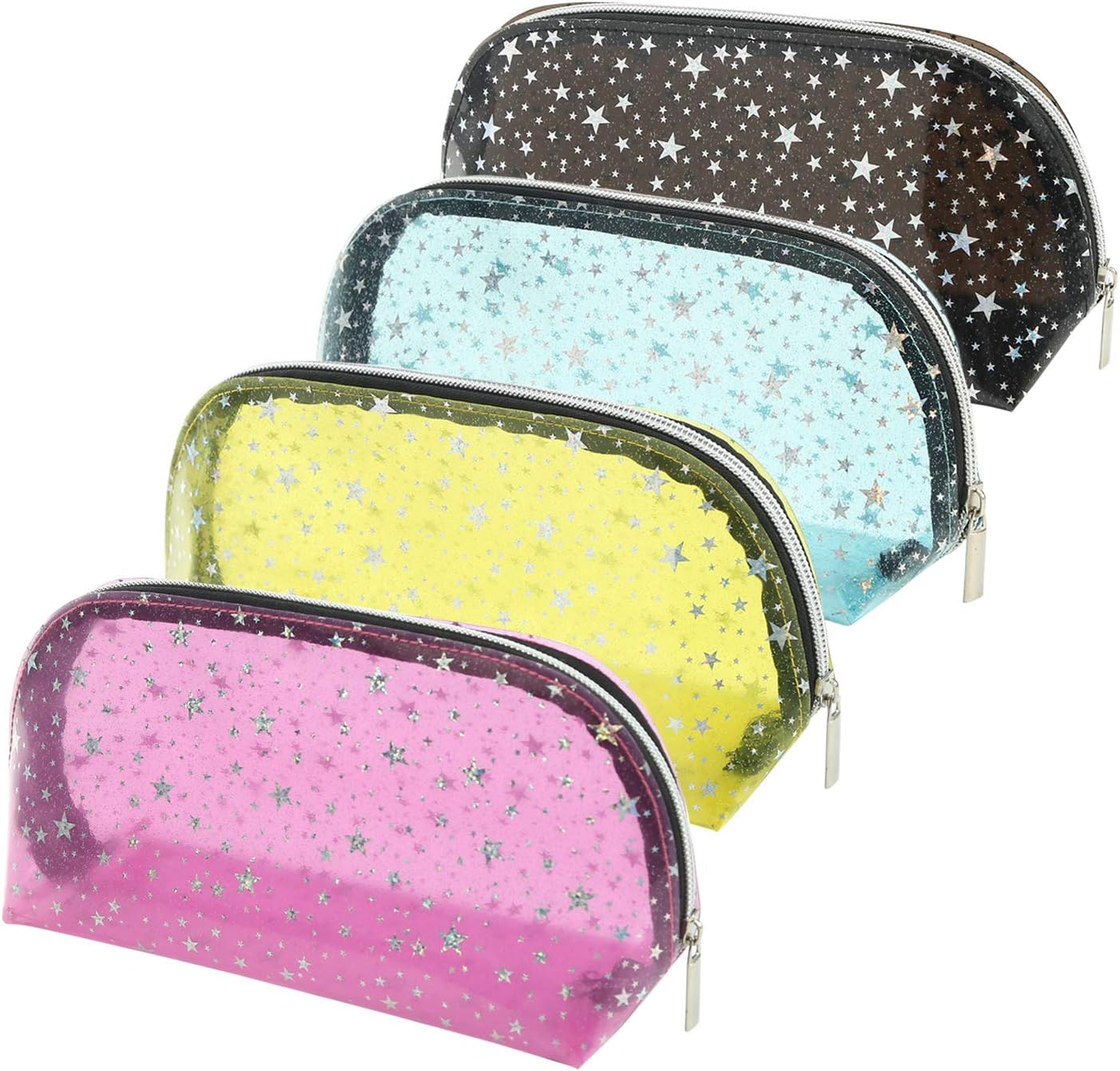 Clear Makeup Bag Glitter Cosmetic - YANGROW 4 Pack Plastic Makeup Case,Cosmetic Bag Set,Women Travel Zipper Toiletry Bag