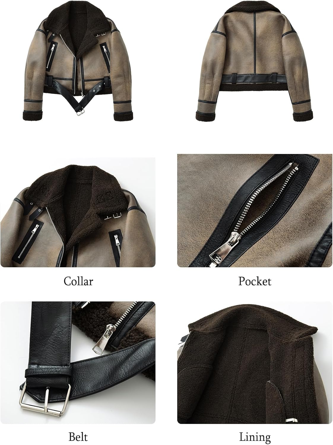 LY VAREY LIN Winter Women Faux Lamb Fur Leather Short Jacket Lapel Zipper Bomber Aviator Coat - Image 8