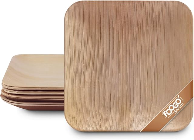 FOOGO Green 25 Disposable Palm Leaf Plates |8"(20cm) Medium Square|Eco Friendly, Biodegradable, compostable Plates |Like Wooden Plates, Paper Plates | Hot Food |Wedding, Party Plates, Picnic